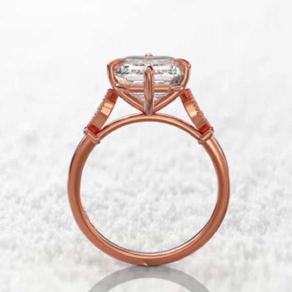 - Art Deco-Faceted Mossainte & 14k Rose Gold Vermiel Ring Size 8 1/2 - Picture 4 of 11